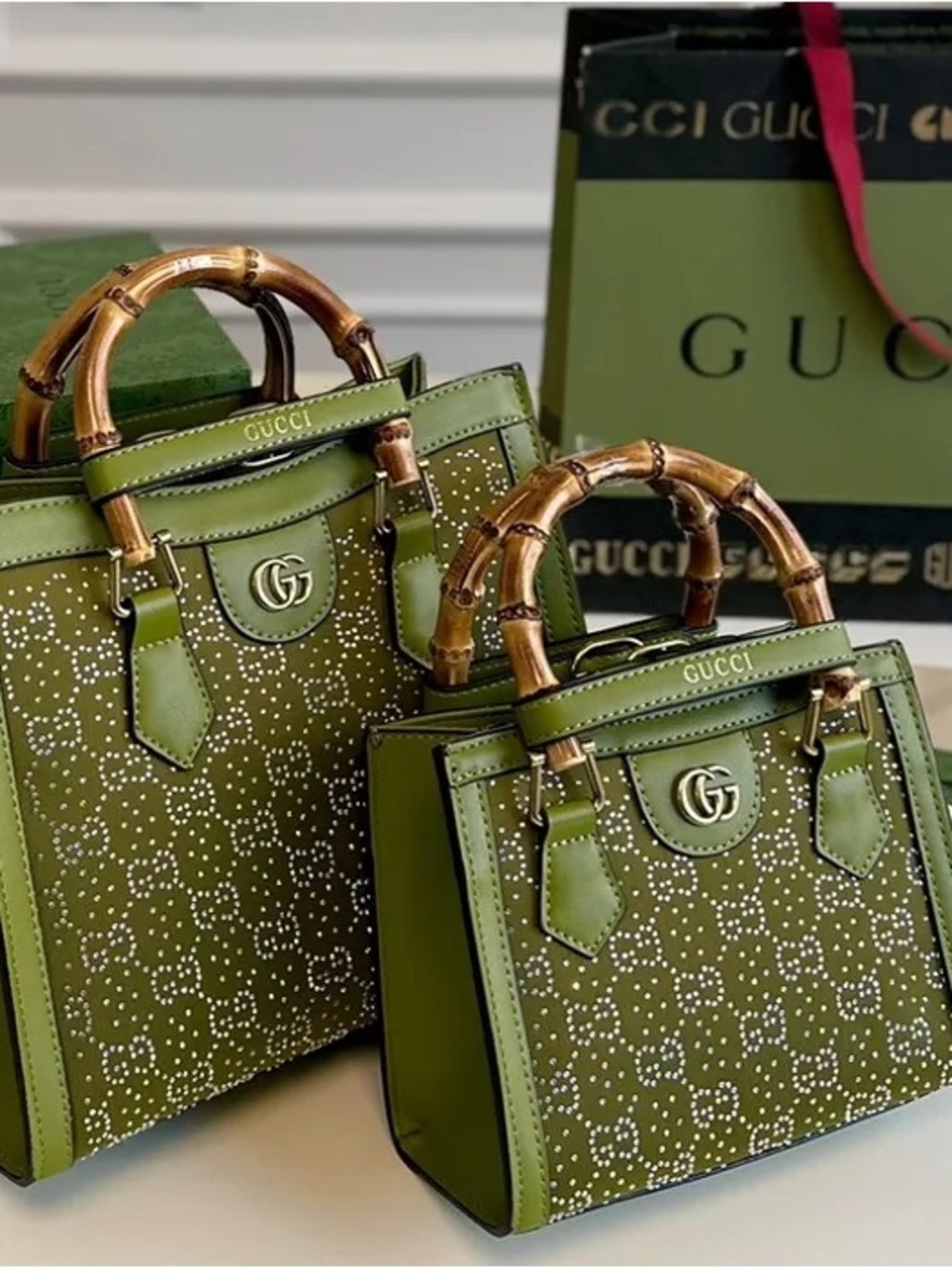 Gucci Diana Lime Green Studded mini Tote